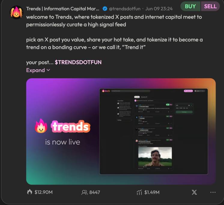 “推文即代币”：全明星阵容 Solana 生态新平台 Trends.fun 初探第7张