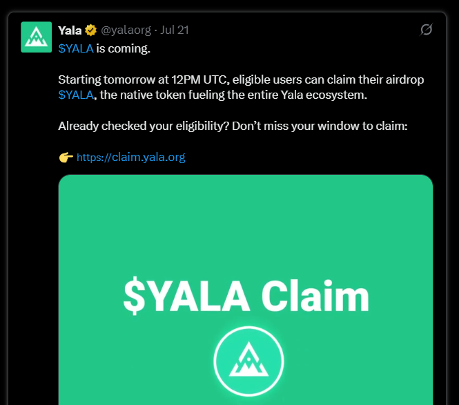 本周空投机会一览：Yala、Treeverse、$S、Caldera等第2张