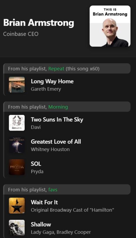 加密大佬歌单遭曝光：SBF 爱心碎曲，Brian 为它单曲循环 60 次第3张