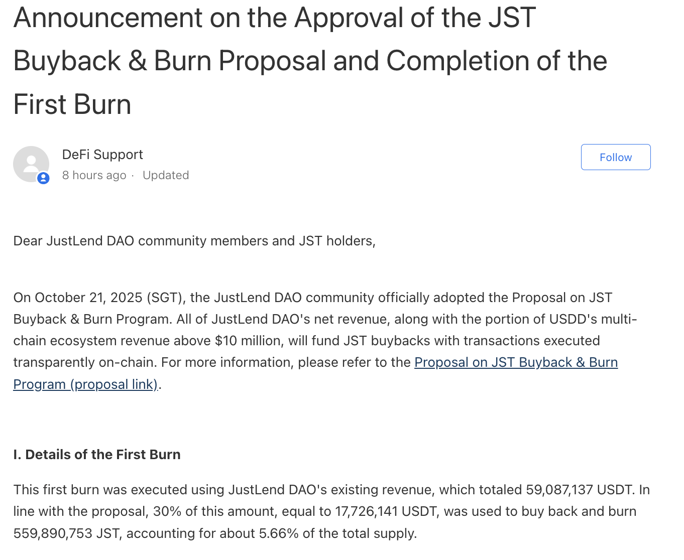 JustLend DAO完成首轮JST回购销毁,生态收益持续赋能通缩周期第3张「BreakingCoin」 JustLend DAO完成首轮JST回购销毁,生态收益持续赋能通缩周期第3张