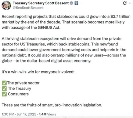 Arthur Hayes：美国稳定币“阳谋”揭秘，6.8 万亿资金如何成为国债市场的救命稻草？第2张