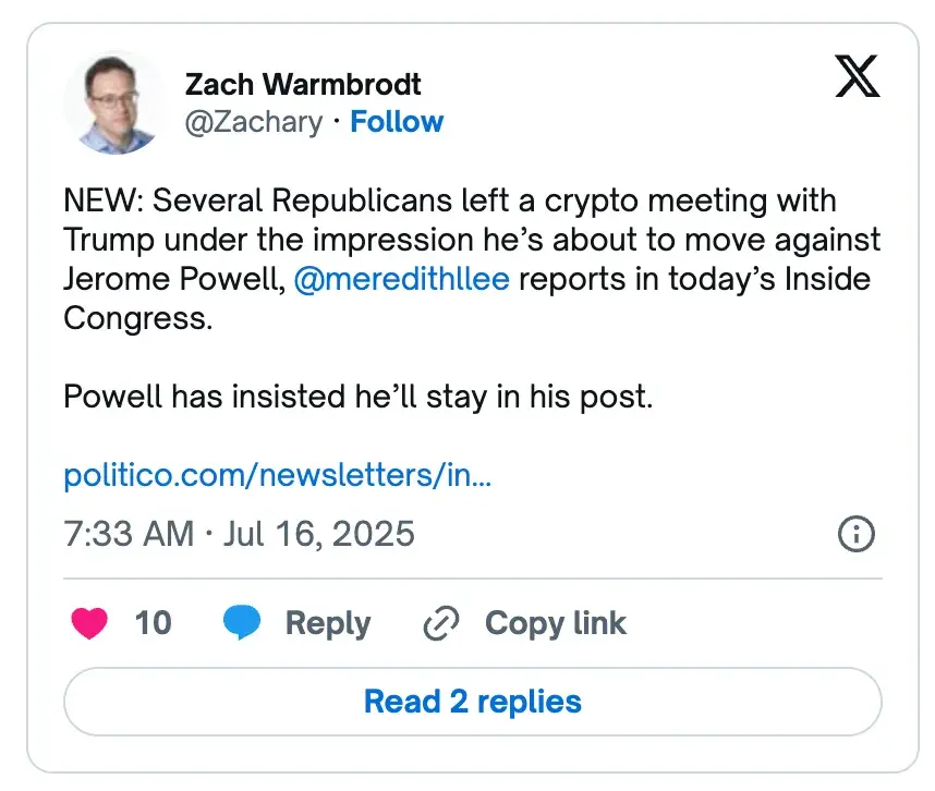 对话Polymarket交易员：为何押注25万美元认定特朗普不会解雇鲍威尔？